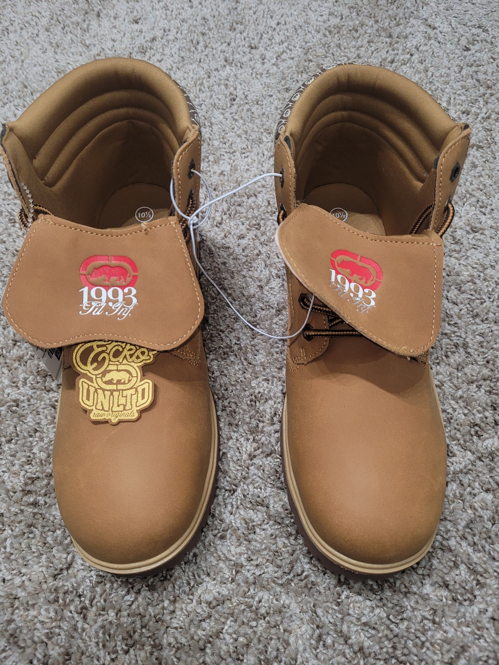 Mens Tan Lace-Up Ecko Boots Sneakers with Fold-Over Flap